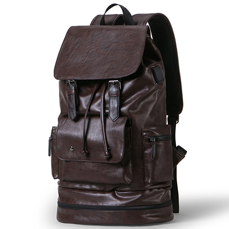 Preppy Style Men Backpack High capacity Backpack PU Leather Casual Travel SchoolBag PU leather Back Bag