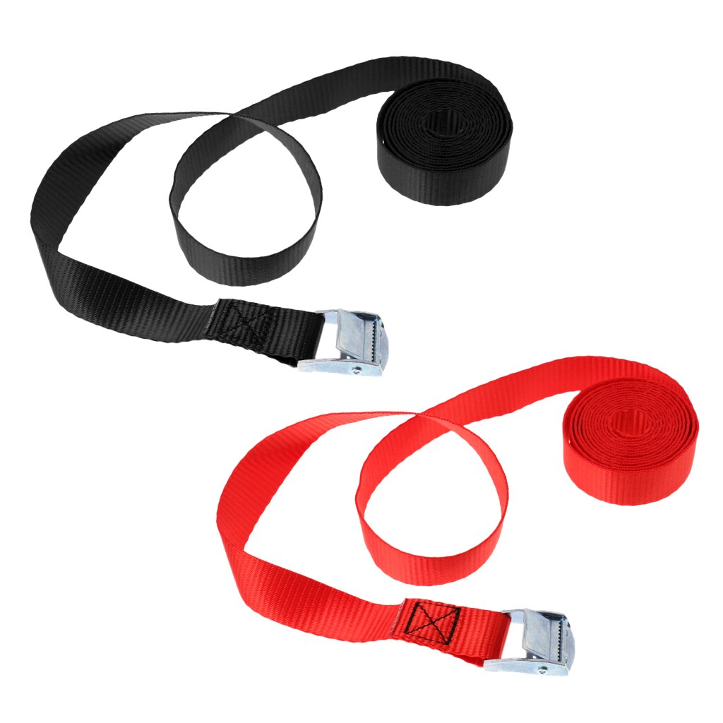 2 Pieces Kayak Cam Buckle Tie Down Straps Roof Racks Trailers Black Red 2.5m