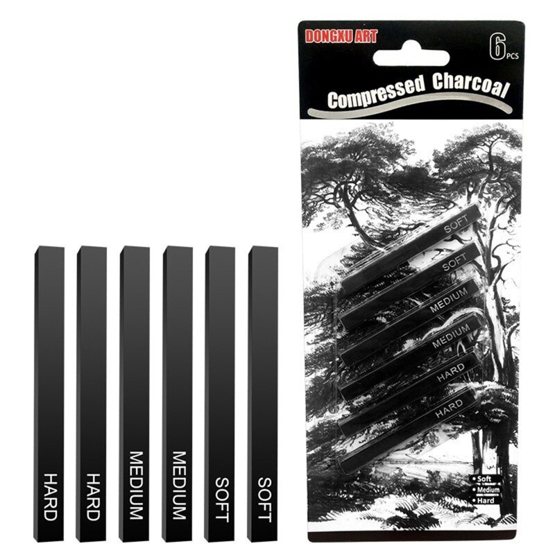 Artists Compressed Charcoal Sticks Square Black Coal Sticks Sketch Art Supplies for Drawing Sketching Shading Tool 6 PCS