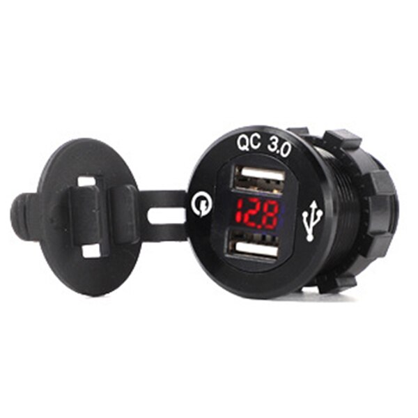 12V/24V Snellader 3.0 QC3.0 Waterdichte Dual Usb Autolader Voltmeter 60Cm Kabel 10A Zekering voor Auto Boot Motorfiets Truck Golf: Black