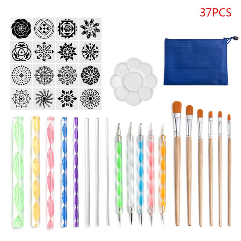 47 teile/satz Mandala Punktierung Werkzeuge für Malerei Felsen Stein Stift Schablone Schablone Pinsel Tablett Bausatz: 5AC1103151