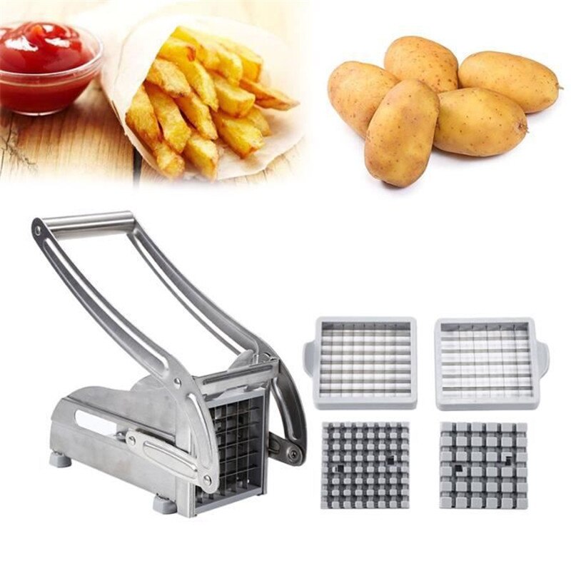 Rvs Franse Fry Aardappel Strip Cutter Frietjes Snijmachine Slicer Chopper Chips Machine Maken Tool Hand Push
