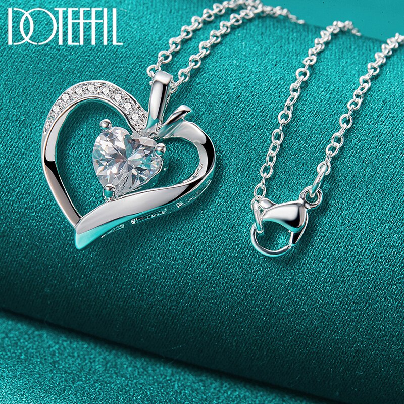 DOTEFFIL-collar con colgante de corazón de circón AAA para mujer, de Plata de Ley 925, cadena de 16-30 pulgadas, joyería de compromiso de boda