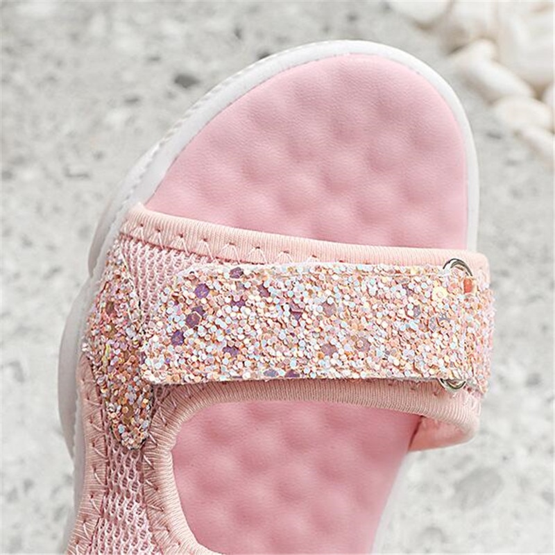 Glitter Sequin Girls Sandals Summer Korean Princess Dress Shoes Little Girls Sweet Children Beach Shoes Girls Shoes