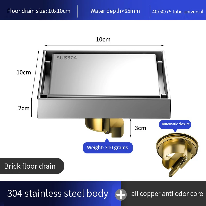 304 scarico a pavimento in acciaio inox addensato deodorante bagno bagno fogna lavatrice tutto rame scarico a pavimento universale: Viola