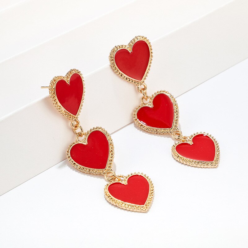 Vintage Bohemian Red Heart-shaped Earrings For Women Gold Punk Dangle Earring Brincos Statement Earings Jewelry Party