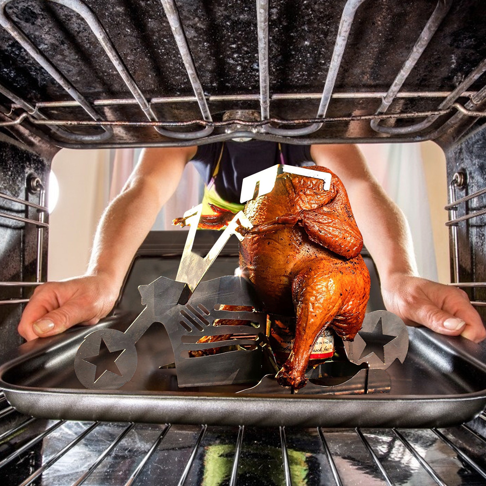 Portable Beer Chicken Stand Motorcycle Grilled Chicken Stand Motorcycle BBQ Stainless Steel Rack Outdoor Stainless Steel Grill