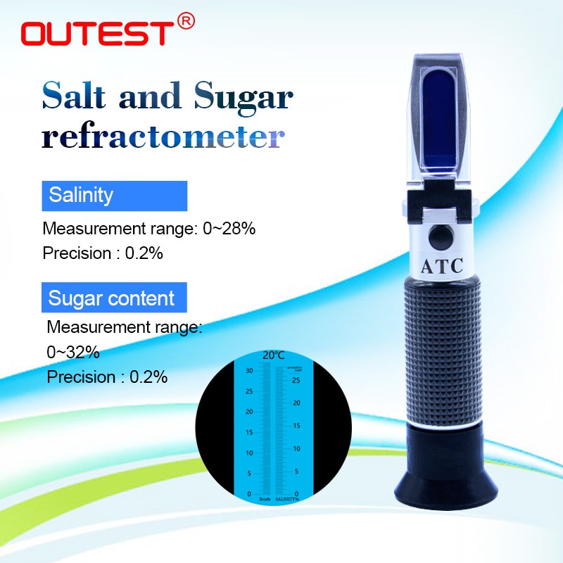 Refractometro brix 2 in 1 matsaltholdighet med sukker refraktometer saltholdighetsmålområde 0-28%  sukkermålområde 0-32%