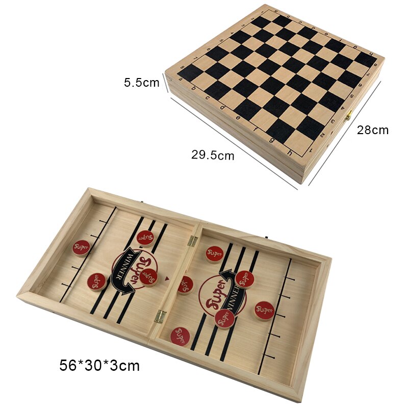 2-in-1 Table Hockey & Chess Game - Foldable Wooden Board - Parent-Child Interactive Toy