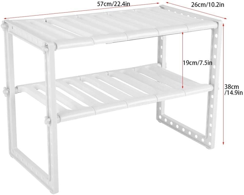 2-tier Expandable Under Sink Organization Shelf, Multi-functional Adjustable Storage Shelves Save Space For Bathroom Kitchen