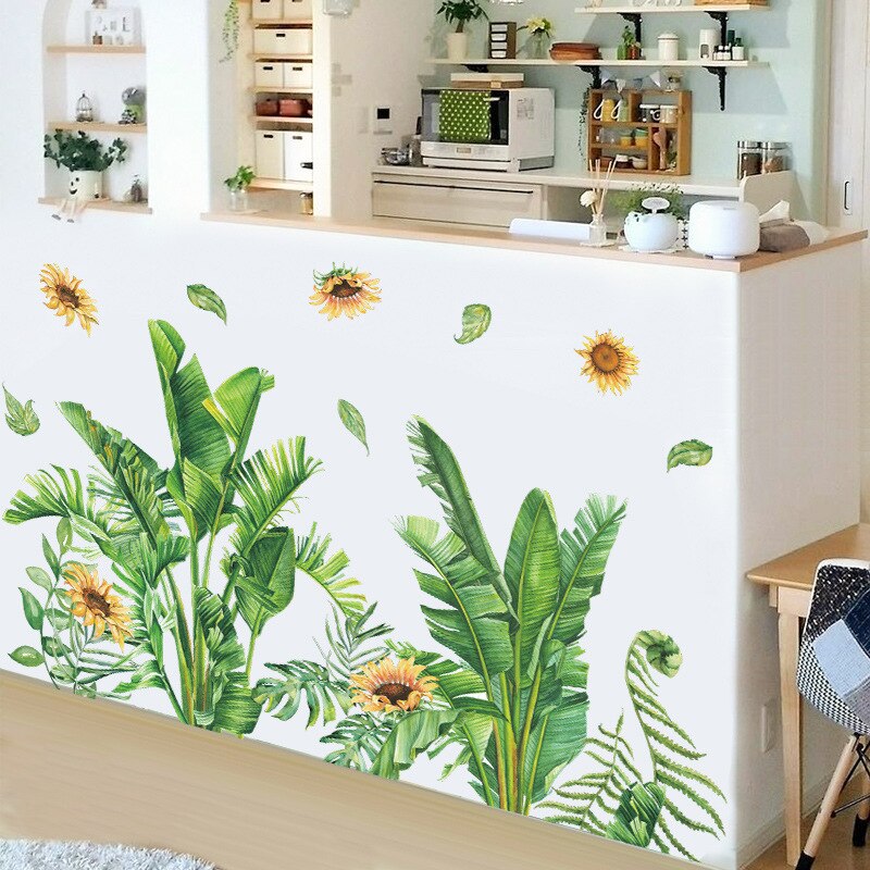 Green Plant Wall Sticker DIY Pink Peony Flowers Tropical Beach Palm Leaves Wall Stickers Modern Art Vinyl Decal Mural Wall: No.13