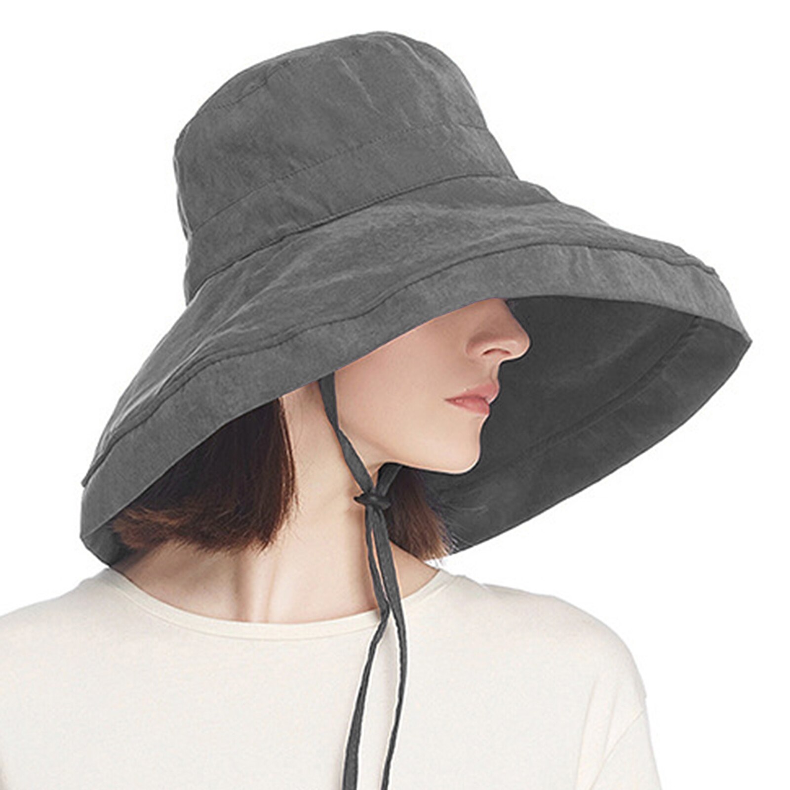 Zomer Zon Hoeden Dames Solid Plain Elegante Brede Rand Hoed Vrouwelijke Ronde Panama Beach Opvouwbare Brede Rand Cap Vrouwen: GRAY