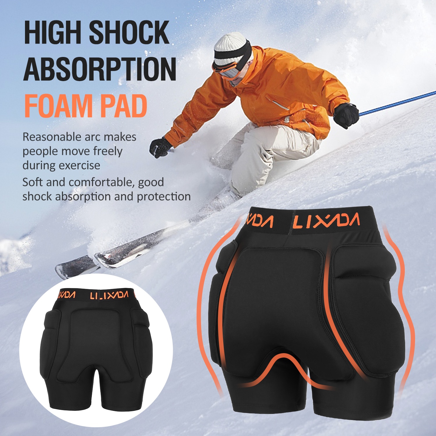 Lixada Protective Padded Shorts Hip Butt Tailbone Protection Pad Shorts for Skating Skiing Snowboarding