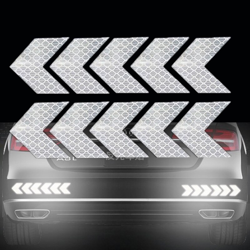 10 Stück Pfeil-Reflektorband, Sicherheitsvorsicht, Warnung, reflektierendes Klebeband, Aufkleber für LKW, Motorrad, Fahrrad, Auto, Styling