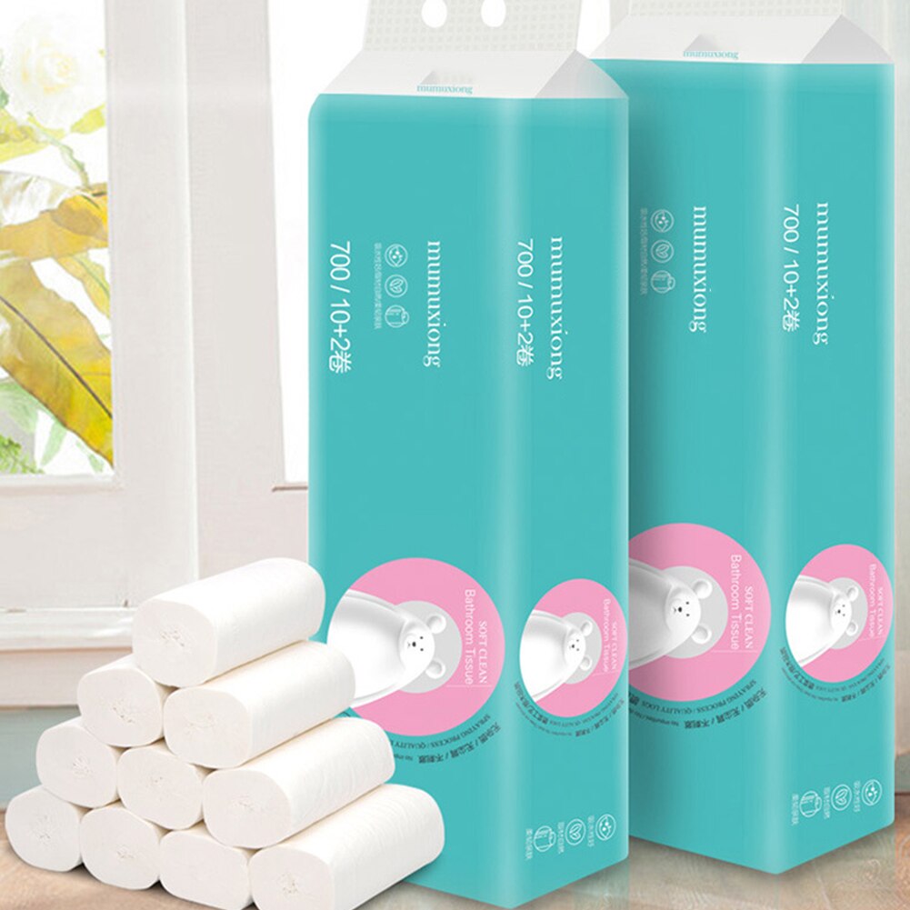 12 Rolls Toliet Paper 4-Layer Thicken Coreless Wood Pulp Paper Towel Household Toilet Paper Bathroom Kitchen Tissue