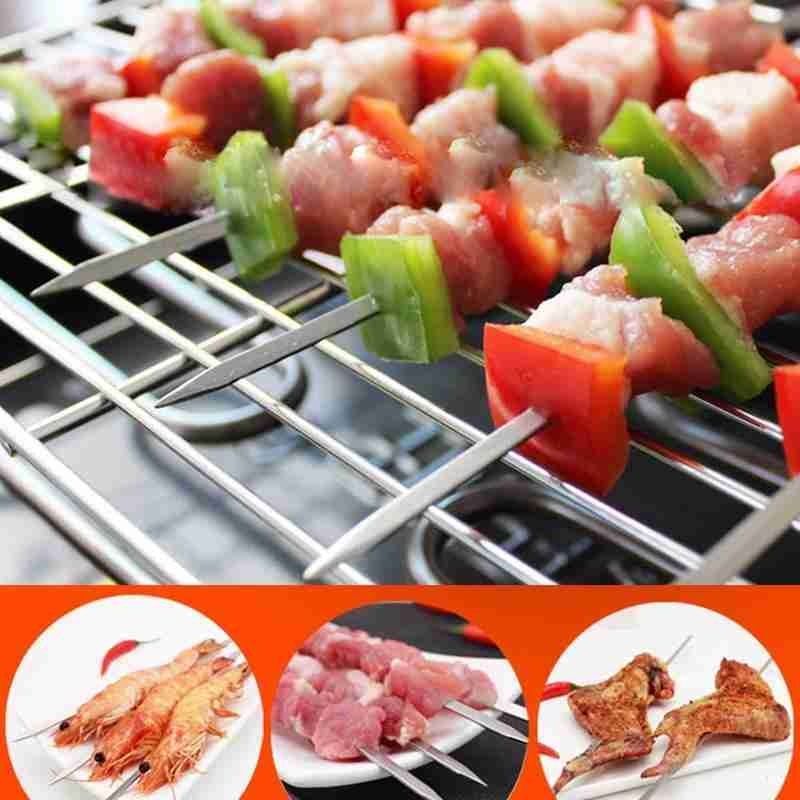 6 Pcs Barbecue Stick BBQ Roasting Needle With Wooden Handle Skewers Steel Roasting Tools Rotisserie Long Skewers,42cm