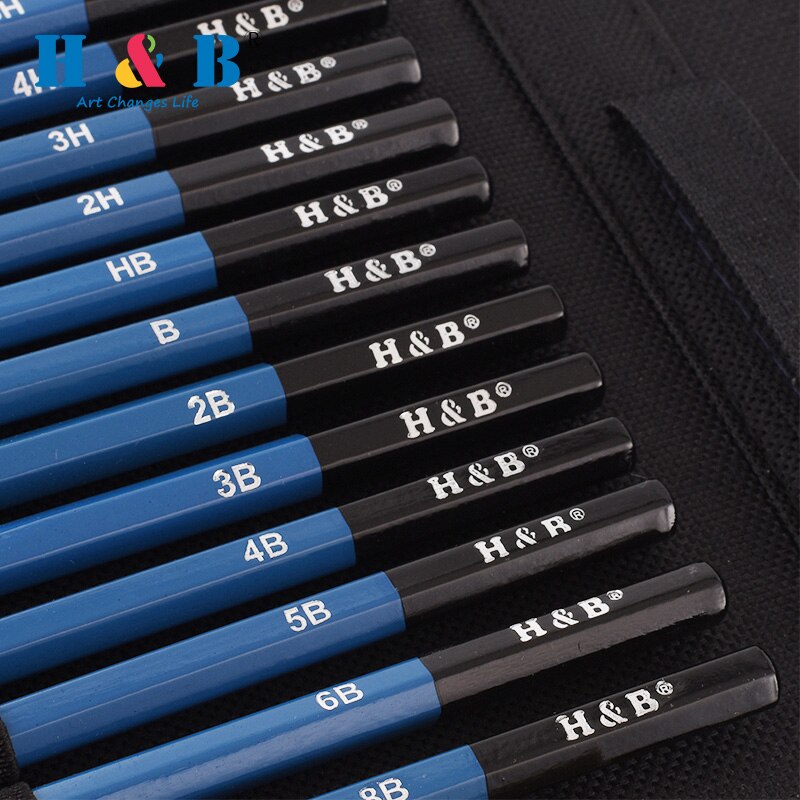 H&B 51pcs/set Drawing Kit Wood Pencil Sketching Pencils Art Sketch Painting Supplies with Carrying Bag