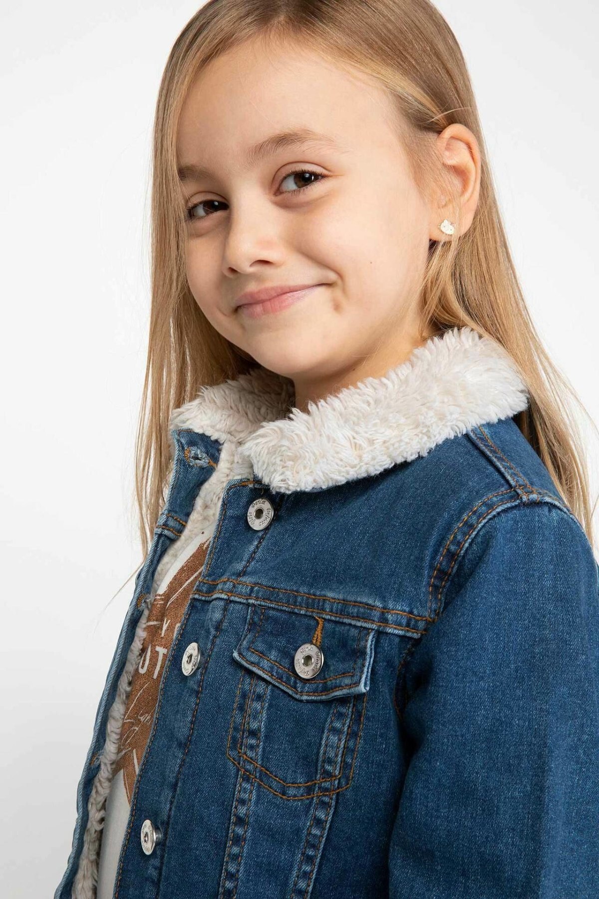 Chaqueta corta de mezclilla de lana con cuello de solapa de azul de hecho para niñas abrigo de Denim con botones otoño-K6484A618WN