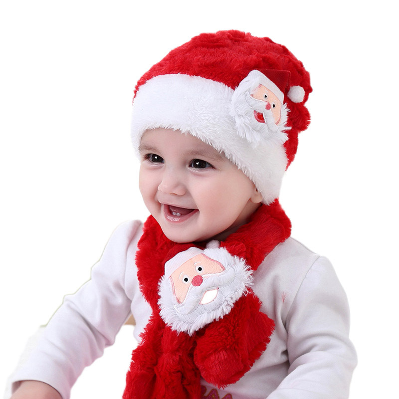 2pcs Baby Kerst Hoed Winter Warmer Kids Rood Wit Kerstman Sjaal Pluche Kerstcadeau