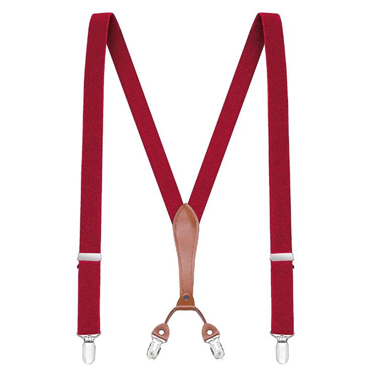 Y-Vorm 4 Clips Bretels Mannelijke Unisex Vintage Casual Lederen Bretels 2.5 Cm Breedte Voor Man Vrouw Microfiber Bretels: Red