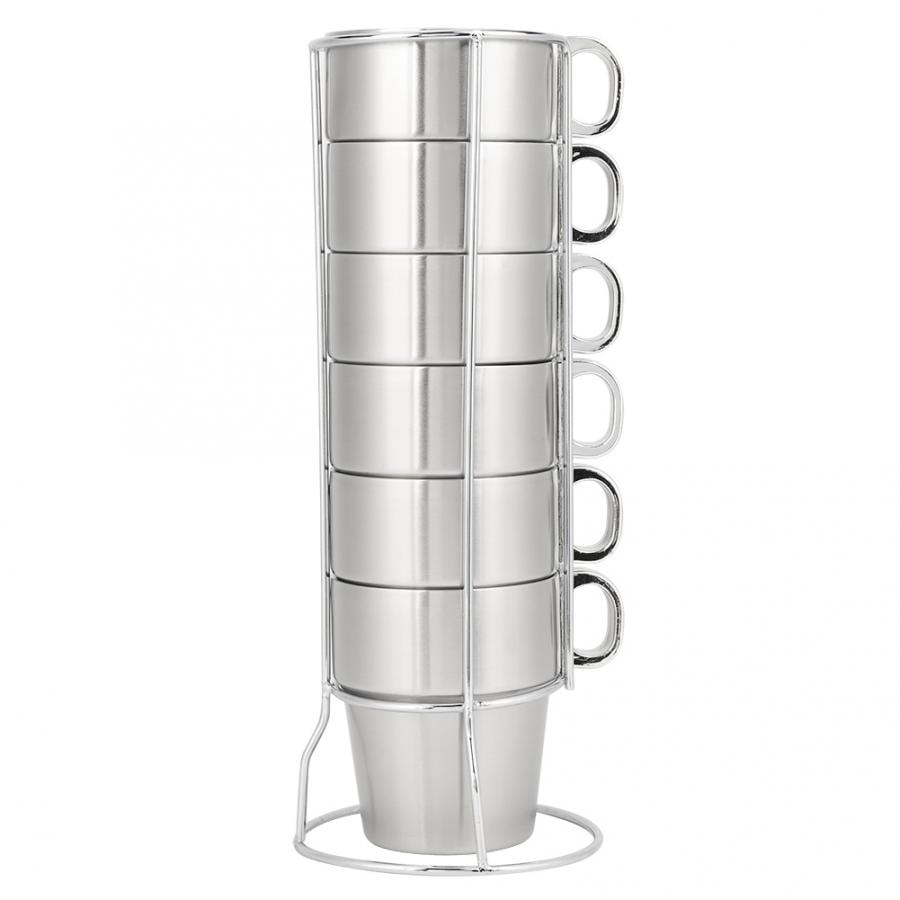 7 unids/set de acero inoxidable anillo taza de agua café con copa soporte reutilizable de doble capa Anti-escaldadura de la taza de café