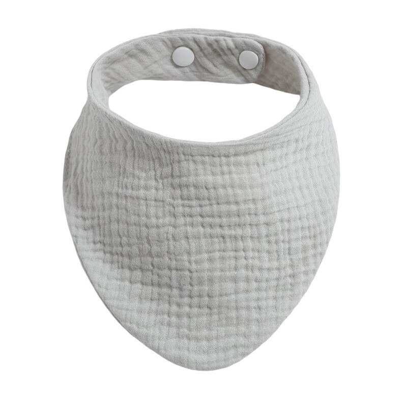 Baby Bibs Infant Soft Cotton Bib Newborn Solid Color Stripe Snap Button Triangle Saliva Towel Boy Girls Feeding Drool Burp Cloth: Gray