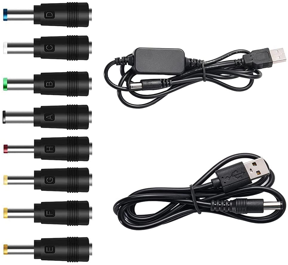 Câble d'alimentation de convertisseur USB 5V à cc 12V + 8 connecteurs, adaptateur USB à cc (moins de 2A Max pour 8Watts)