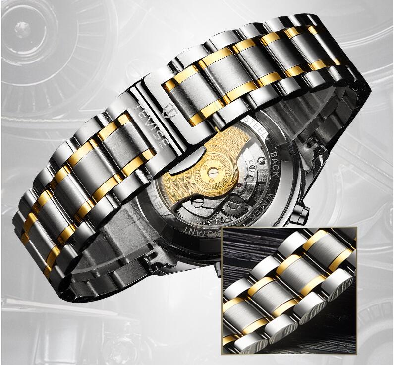 Montre TEVISE phase de lune tourbillon creux automatique mécanique en acier inoxydable poignet hommes montres main bracelet montre