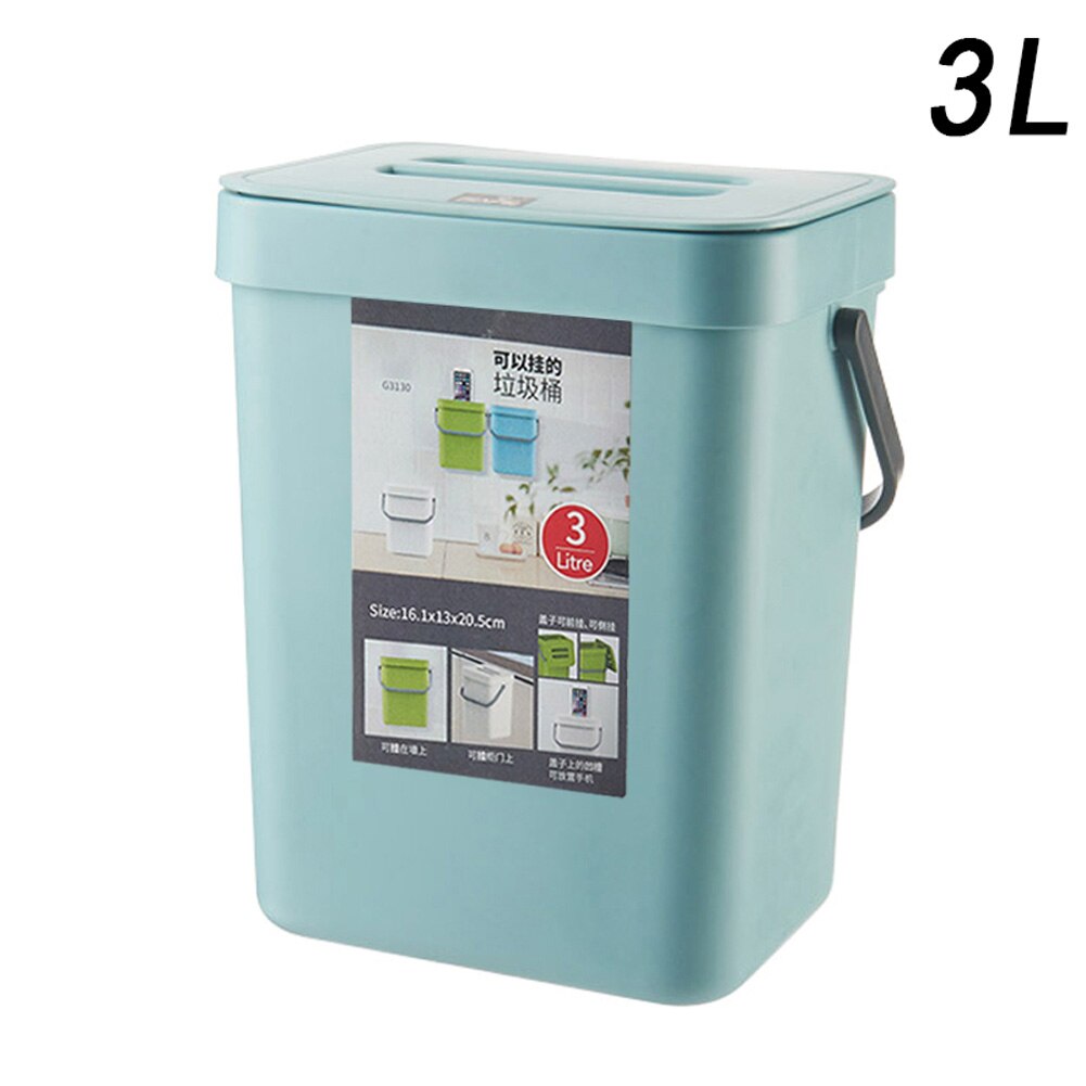 Poubelle à suspendre pour cuisine, maison, chambre à coucher, salle de bains, poubelle murale en plastique, carrée, TN99: Blue 3L