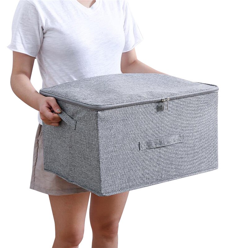 Foldable Cotton Linen Storage Box Storage Boxes with Lids and Zipper Clothes Storage Organizer Laundry Storage Bag