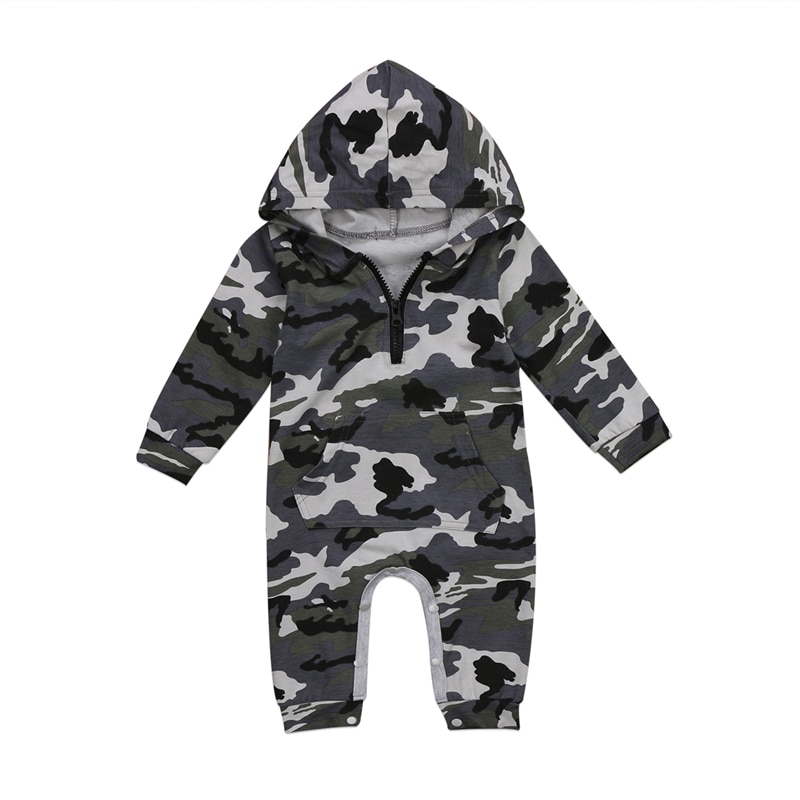 Infant Baby Boy Hooded Camouflage Romper Newborn Baby Camo Long Sleeve Warm Autumn Jumpsuit Outfit Boys Clothing