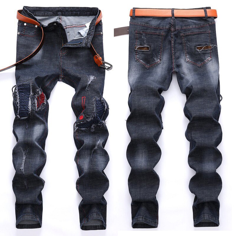 Pantalones vaqueros elásticos rasgados y rayados para hombre, Jeans de Moto y motorista de estilo, Jeans casuales de con contraste de Color, necesidades geniales para jóvenes;: 38