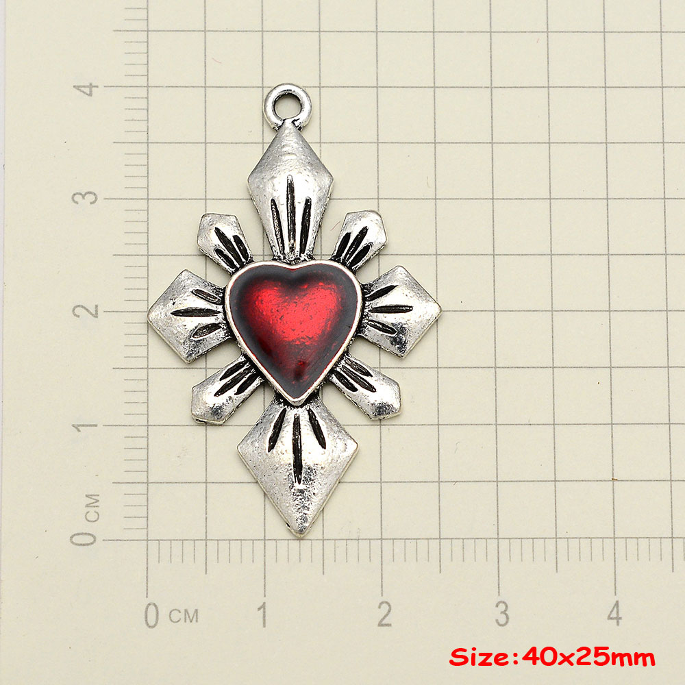 4pcs/Lot Gothic Burning Sacred Heart Charms Corazon Winged Catholic Pendants For Diy Necklace Earring Jewelry Making Supplies: BROWN
