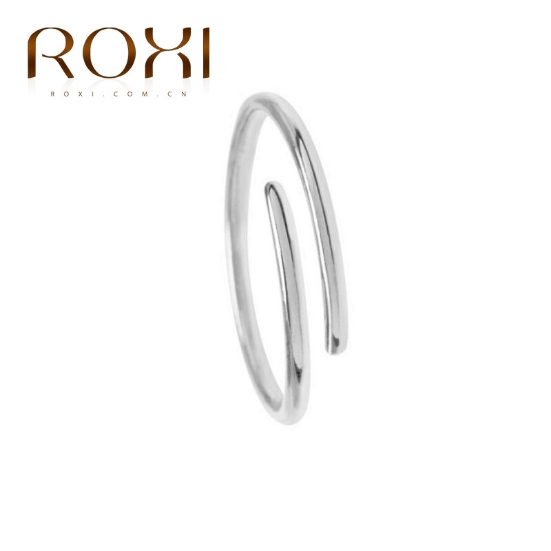 ROXI Simple ligne lisse ouvert anneaux pour femmes filles mariage fête anneaux Bijoux Anillos Vintage 925 en argent Sterling bague Bijoux: WHITE GOLD