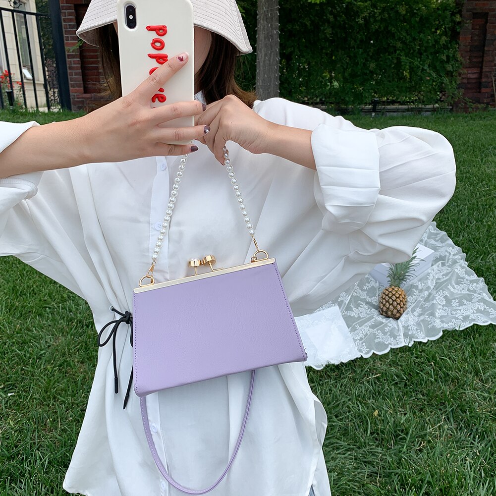 Casual Pu Lederen Vrouwen Schoudertassen Vrouwelijke Parel Handtassen Dames Mode Effen Kleur Schouder Crossbody Tassen