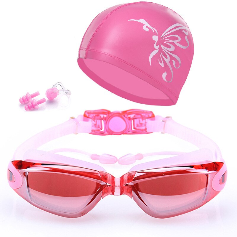 1Set Professionele Zwembril Hd Anti-Fog Uv Verstelbare Bril Riem Zwemmen Goggle Volwassen Waterdichte Bril Yjn: plating Pink