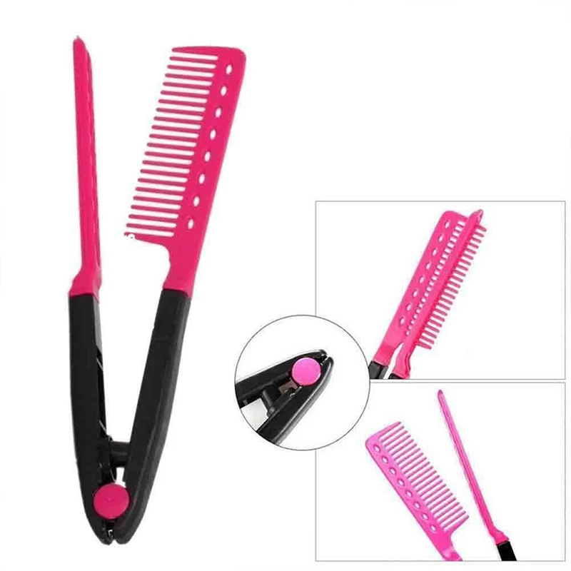 V-shaped Clamp Comb Folding Hair Straightener Hairdressing Salon Straightening Brush Portable Straight Brush Hair Styling Tool