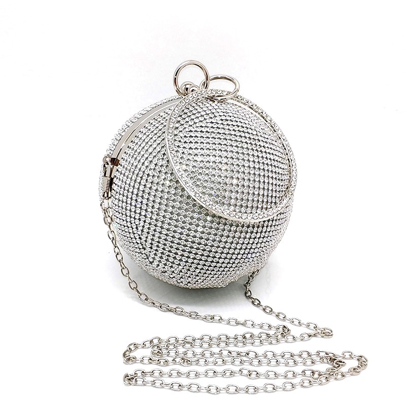 Luxury women evening party bag bridal wedding purses diamonds round ball bag messenger bag crystal shoulder bag