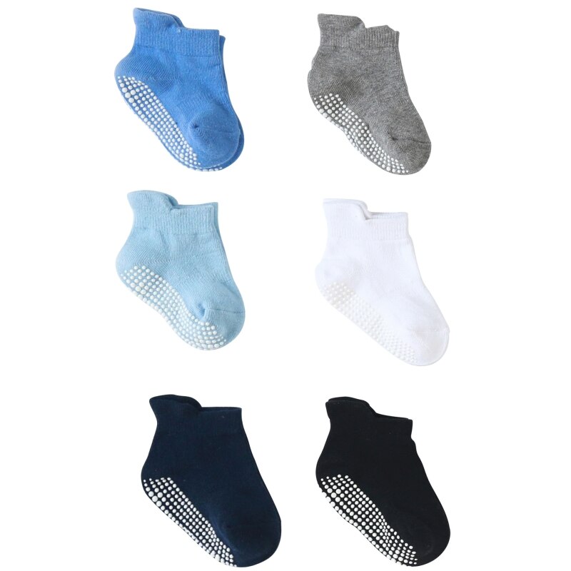Peuter Katoenen Sokjes Baby Meisjes Jongens Lente-Herfst Vloer Sokken Antislip Zuigeling Kids Sokken Voor 0-5Y 6 Paren/partij: A / M