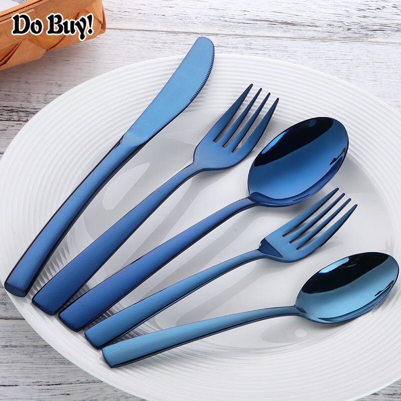 5 Pcs/Set Dinnerware Set Stainless Steel Reusable Utensils Travel Cutlery Spoon Fork Knife Home Tableware