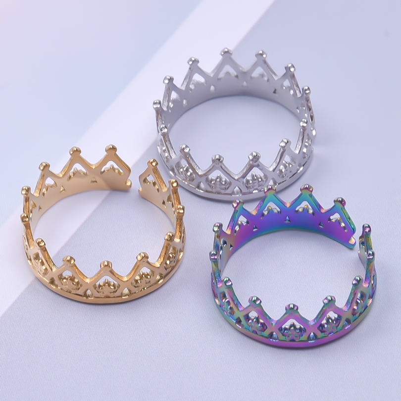 Anello corona in acciaio inossidabile per donna uomo Anello aperto regolabile irregolare Accessori per gioielli di moda punk minimalista Regali per feste