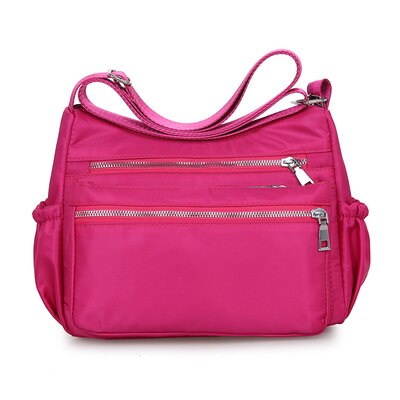 Women Messenger Bags Hobos Shoulder Zipper Bag Lightweight Waterproof Nylon Oxford Travel Crossbody Bag Purses Handbags: Hot Pink