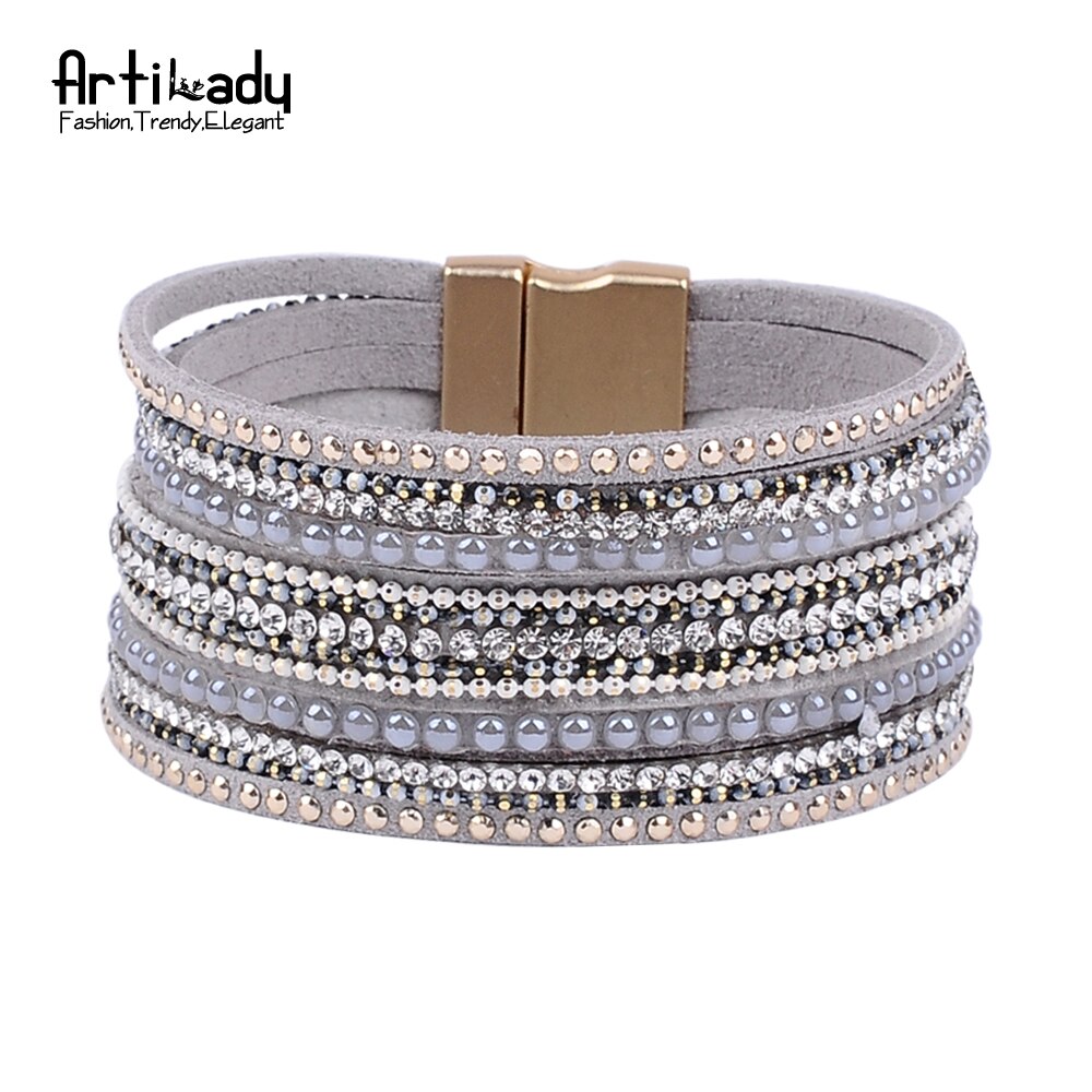 Artilady leder armreifen mit kristall luxus armreifen magnet armband frauen schmuck
