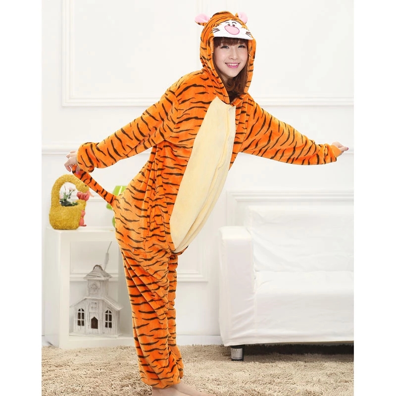 Pijamas de una pieza de tigre, monos de animales de dibujos animados, ropa de dormir, mono, camisón, ropa de descanso, camisón Kigurumi, mono de franela con animales