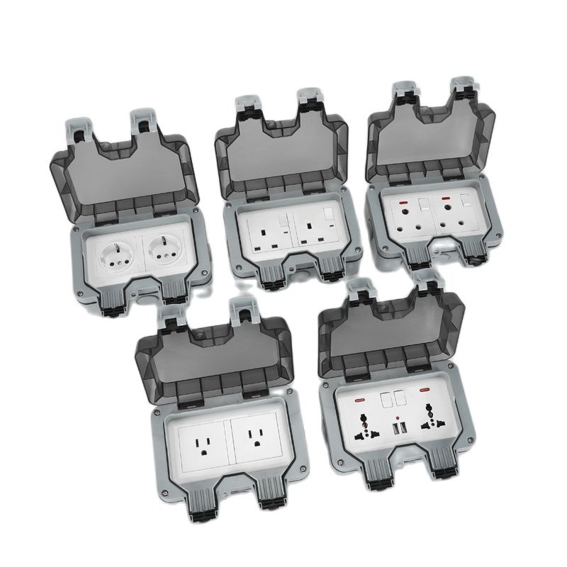 2 Gang Outdoor Weatherproof Waterproof Socket Switch Box Enclosure Electrical Power Wall Socket UK British Germany European