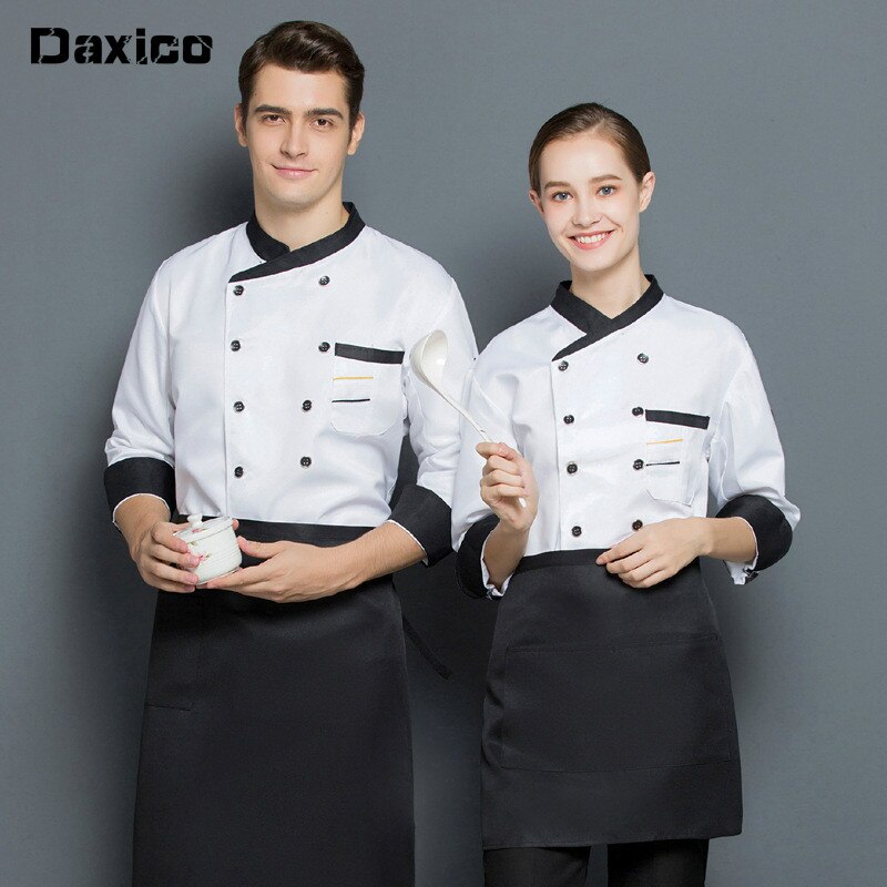 Chaqueta de Chef de manga larga para hombre y mujer, peto transpirable para personal de cocina, café, cocinero, tienda de café, ropa de trabajo, Unisex