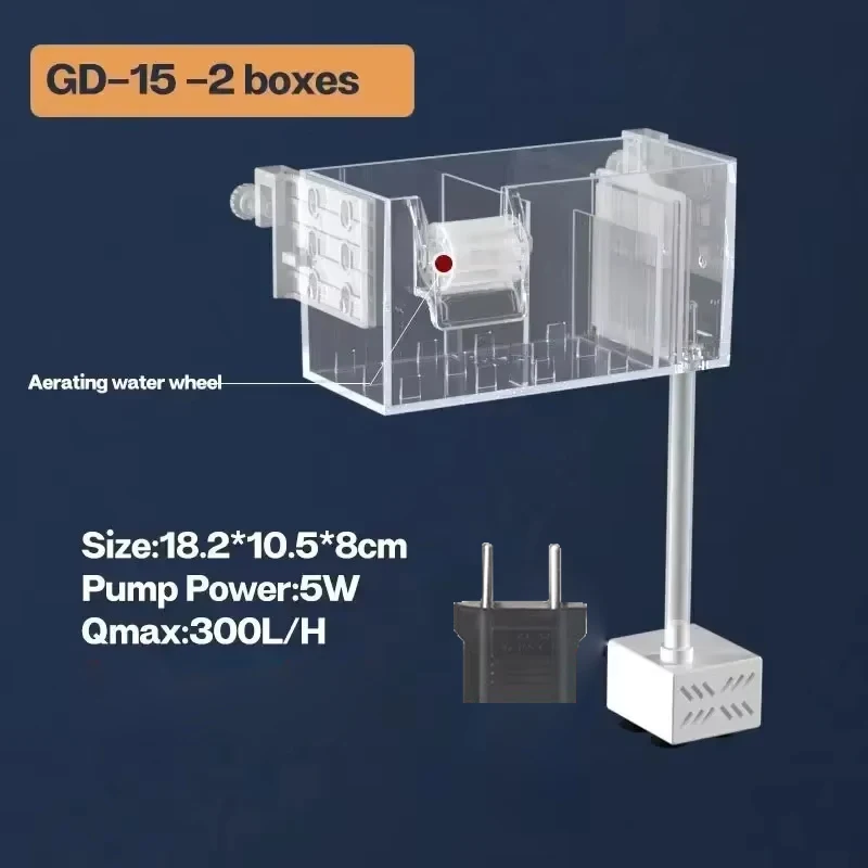 Fish Tank Waterfall Filter Box Wall Mounted Built-In Silent Circulating Water Purifier 3-In-1 Oxygenator for Aquarium Tank Box: black