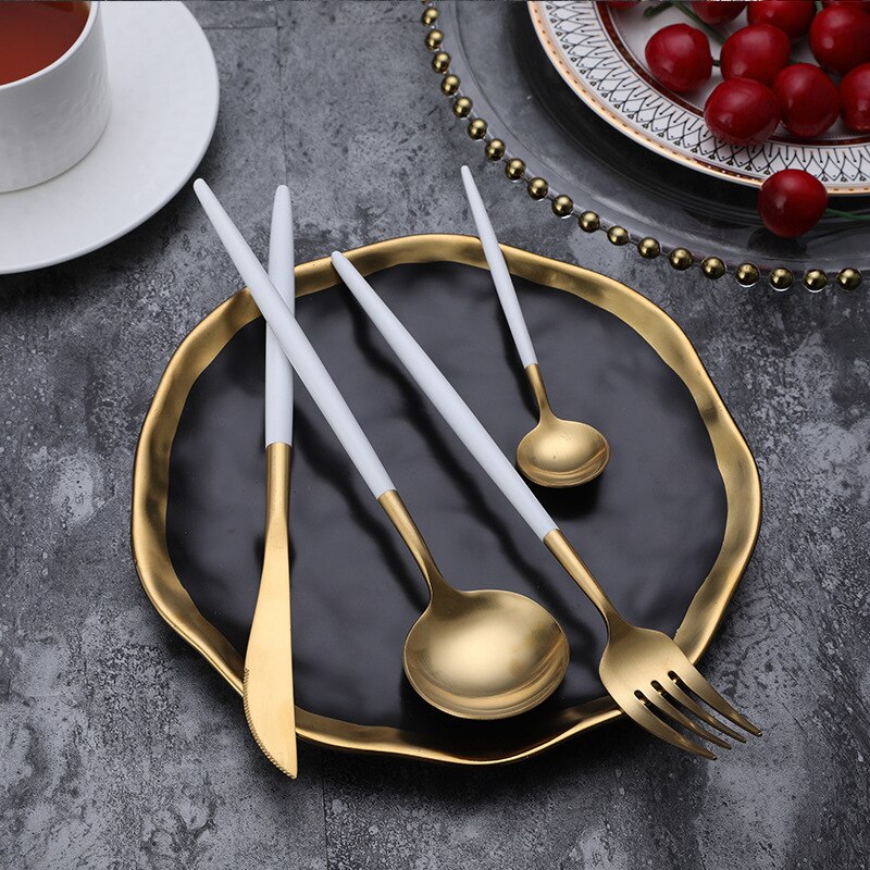 Platinum Tableware Set 304 Stainless Steel Cutlery Set 24pcs Fork Spoon Knife Steak Dinner Set Dinnerware Set Box