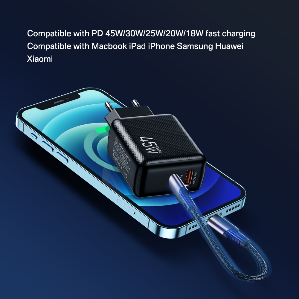 Ładowarka sieciowa 45W GaN ładowarka USB szybka ładowarka do telefonu iPhone Samsung iPad Laptop PD USB C szybka ładowarka 3.0 typ C Adapter