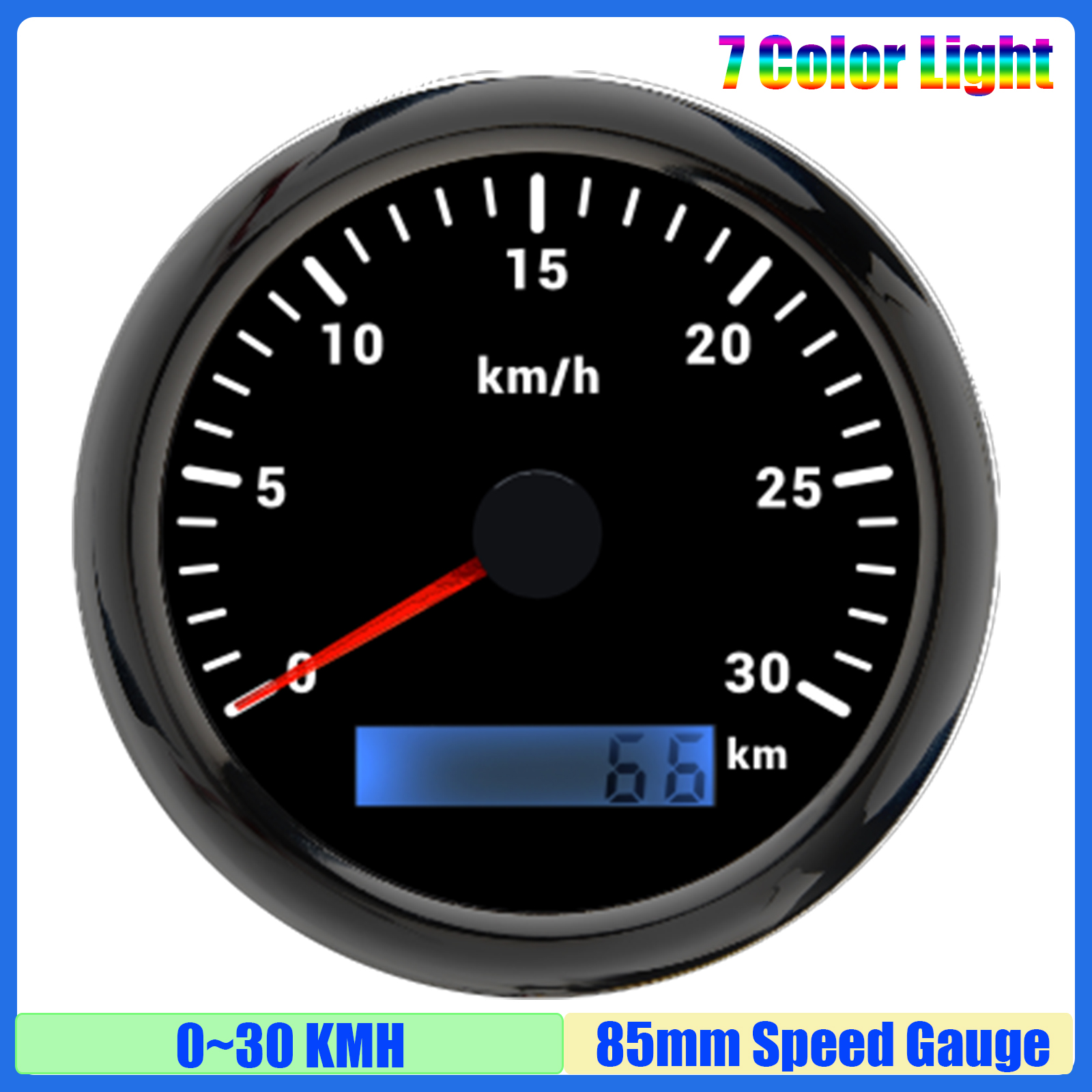 30 km/u ,60 km/u ,120 km/u ,200 km/u 85mm snelheidsmeter met 7 kleuren, analoge pulssignaal snelheidsmeter voor auto, boot, maritiem gebruik: Donkergrijs